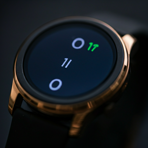 High-end smartwatch display showing a simple data visual with gold accents